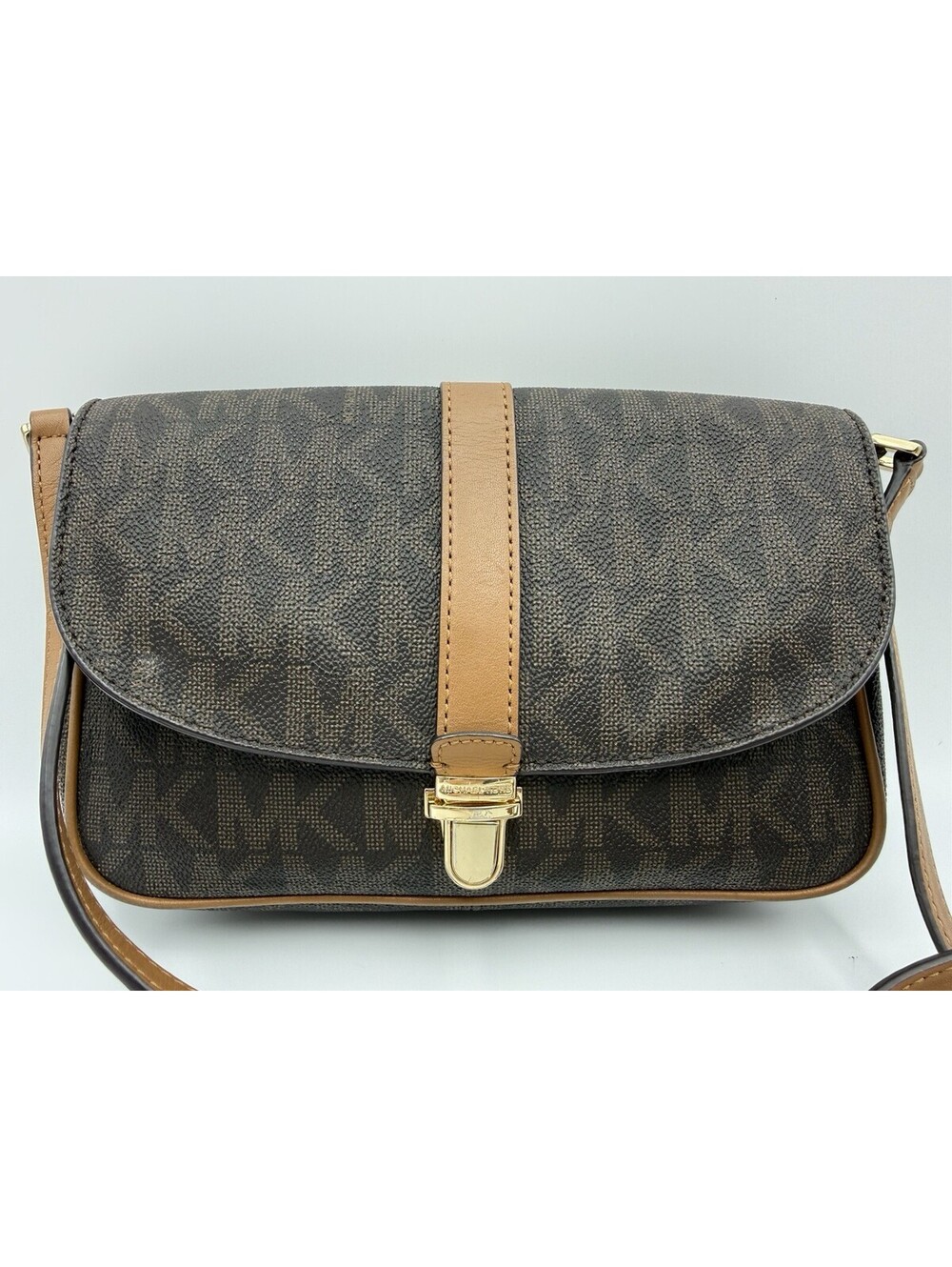 Michael Kors Crossbody Purse Brown Monogram Pebbled Leather